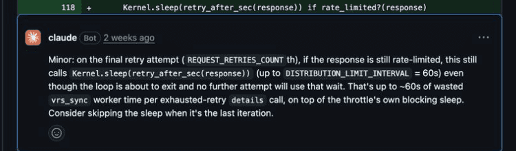 An AI reviewer warns that the final exhausted retry can waste up to 60 seconds