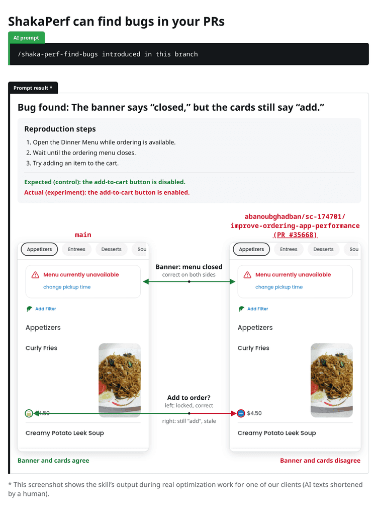 Paired screenshots from the find-bugs report